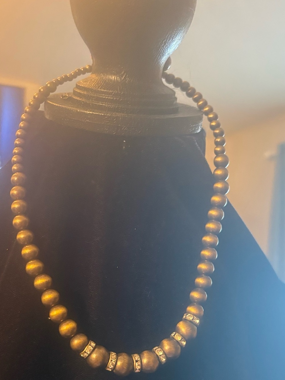 Gold Beaded Necklace with Crystal Accents